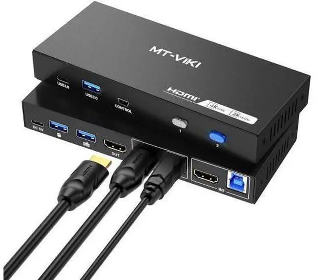 Main image of MT-VIKI 2 Port HDMI USB 3.0 KVM Switch, 4K@60Hz 2K@144Hz, 4 USB Ports (3 USB-A + 1 USB-C) for 2 Computers Share 1 Monitor
