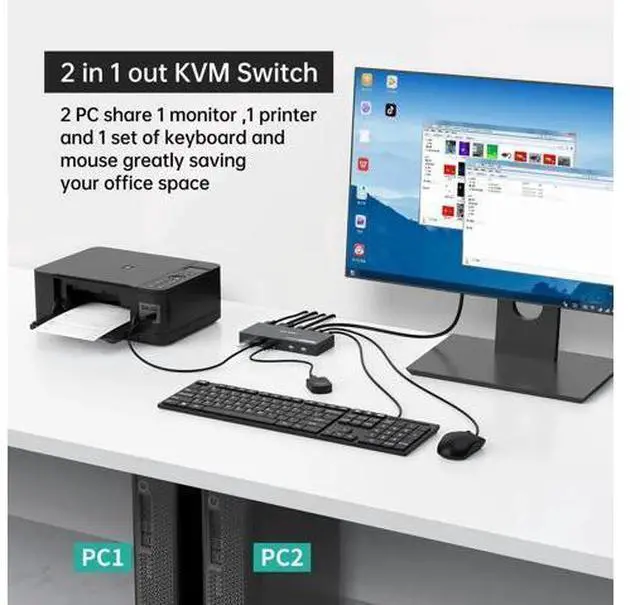 Alt view image 2 of 6 - MT-VIKI 2 Port HDMI USB 3.0 KVM Switch, 4K@60Hz 2K@144Hz, 4 USB Ports (3 USB-A + 1 USB-C) for 2 Computers Share 1 Monitor