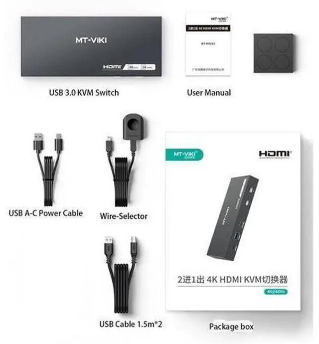 Alt view image 3 of 6 - MT-VIKI 2 Port HDMI USB 3.0 KVM Switch, 4K@60Hz 2K@144Hz, 4 USB Ports (3 USB-A + 1 USB-C) for 2 Computers Share 1 Monitor