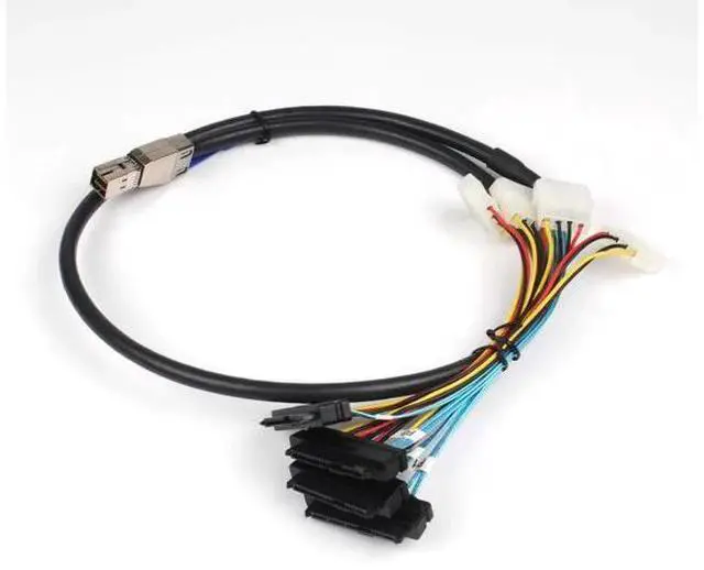 Alt view image 5 of 6 - 2PCS 3.3FT Internal HD Mini SAS SFF-8644 to 4 SFF-8482 Cable with IDE Power Cord, Internal SAS Storage Cable for Server RAID Card Hard Drive Expansion