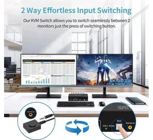 Alt view image 2 of 7 - 2 Port Dual Monitor HDMI USB 3.0 KVM Switch 4K@60Hz, 2 PCs Share 2 Monitors, Keyboard, Mouse, Printer & Scanner, 4 USB3.0 Ports