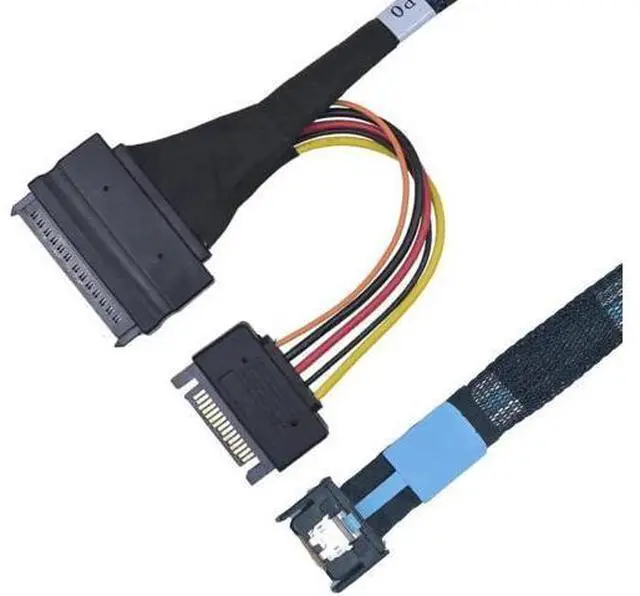 Main image of PCIe 5.0 MCIO x4 to U.2 SFF-8639 NVMe SSD Converter Cable with 15Pin SATA Power, 3.3ft/100cm Storage Cord for Server Workstation NAS RAID Array