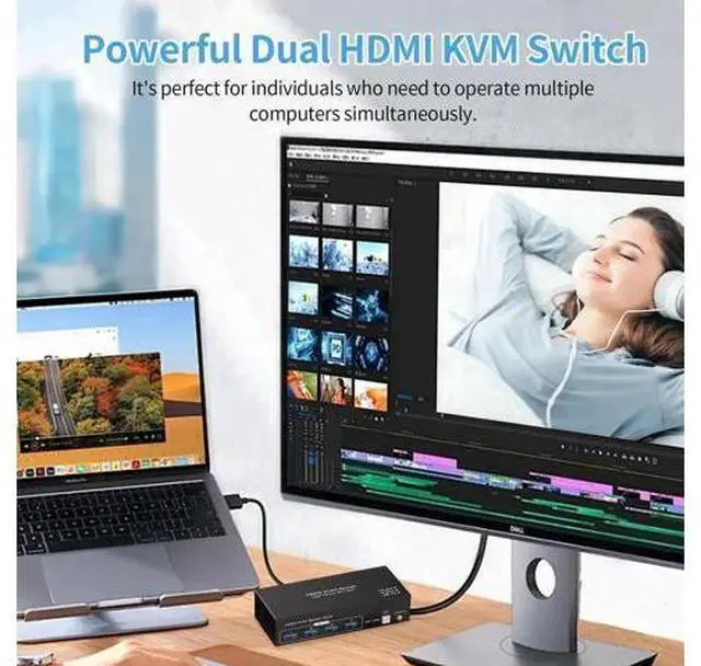 Alt view image 7 of 7 - 2 Port Dual Monitor HDMI USB 3.0 KVM Switch 4K@60Hz, 2 PCs Share 2 Monitors, Keyboard, Mouse, Printer & Scanner, 4 USB3.0 Ports
