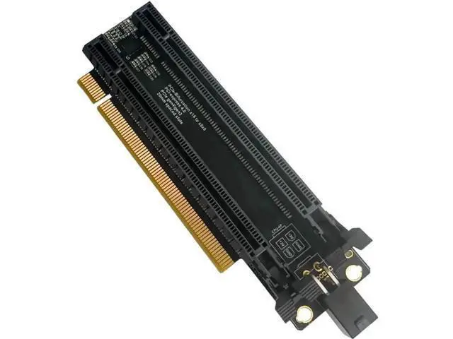Alt view image 4 of 6 - PCIe 4.0 x16 Bifurcation Expansion Card, 1-to-2 Split x16 to x8x8 Adapter, 20mm Slot Spacing, CPU 4Pin Aux Power Port with Matching 4Pin Cable