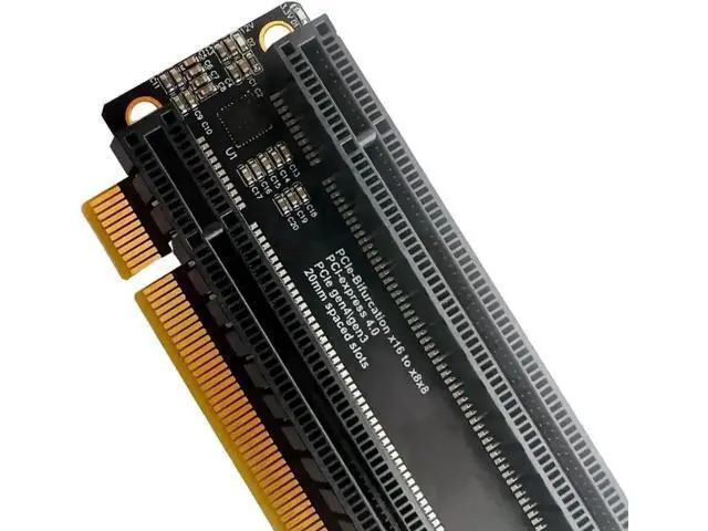 Alt view image 5 of 6 - PCIe 4.0 x16 Bifurcation Expansion Card, 1-to-2 Split x16 to x8x8 Adapter, 20mm Slot Spacing, CPU 4Pin Aux Power Port with Matching 4Pin Cable