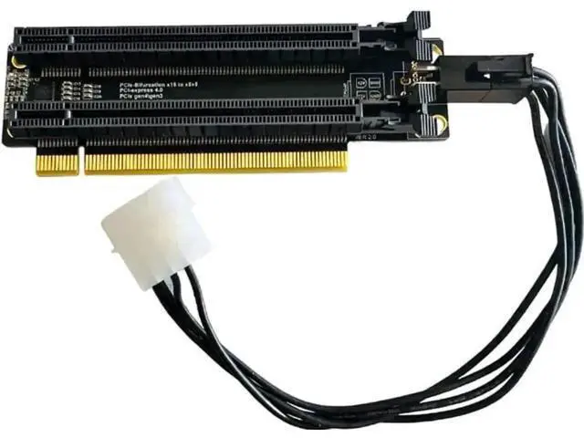 Alt view image 6 of 6 - PCIe 4.0 x16 Bifurcation Expansion Card, 1-to-2 Split x16 to x8x8 Adapter, 20mm Slot Spacing, CPU 4Pin Aux Power Port with Matching 4Pin Cable