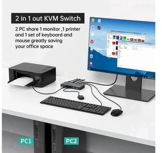 Alt view image 5 of 6 - MT-VIKI 2 Port HDMI USB 3.0 KVM Switch, 4K@60Hz 2K@144Hz, 4 USB 3.0 Ports (3 USB-A + 1 USB-C) for 2 Computers Share 1 Monitor