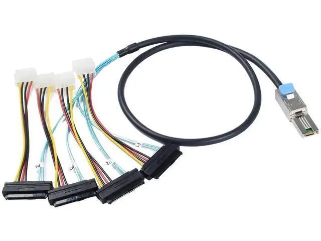 Alt view image 4 of 6 - 2 Pack SFF-8088 26Pin to 4×SFF-8482 29Pin Mini SAS Breakout Cable 1M(3.3FT), External Mini SAS Cable with Integrated Power for SAS SATA HDD SSD RAID Storage Servers
