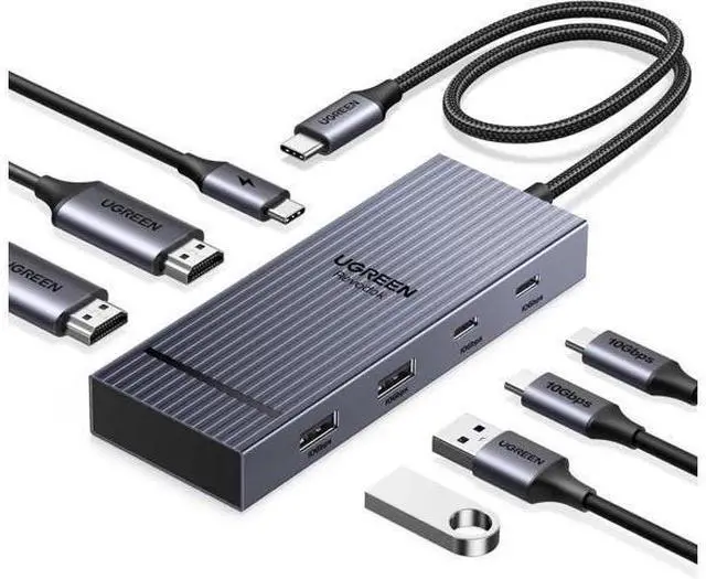 Main image of UGREEN Revodok Pro 7-in-1 USB-C Docking Station, Dual 4K@60Hz HDMI Monitor Hub, 10Gbps USB-A & USB-C, 100W PD Charging Aluminum Dock for HP ThinkPad Dell Laptops