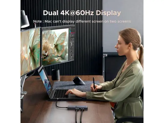 Alt view image 3 of 7 - UGREEN Revodok Pro 7-in-1 USB-C Docking Station, Dual 4K@60Hz HDMI Monitor Hub, 10Gbps USB-A & USB-C, 100W PD Charging Aluminum Dock for HP ThinkPad Dell Laptops