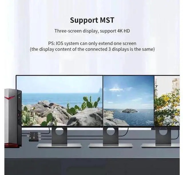 Alt view image 2 of 6 - DP 1.4 1 In 3 Out MST Splitter Hub, Triple DisplayPort Video Distributor Support MST Extended & SST Mirror Mode, 8K@30Hz Single Screen, 4K@144Hz High Refresh Ultra HD Adapter
