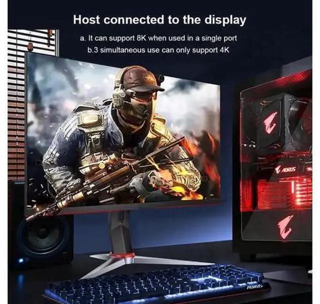 Alt view image 3 of 6 - DP 1.4 1 In 3 Out MST Splitter Hub, Triple DisplayPort Video Distributor Support MST Extended & SST Mirror Mode, 8K@30Hz Single Screen, 4K@144Hz High Refresh Ultra HD Adapter