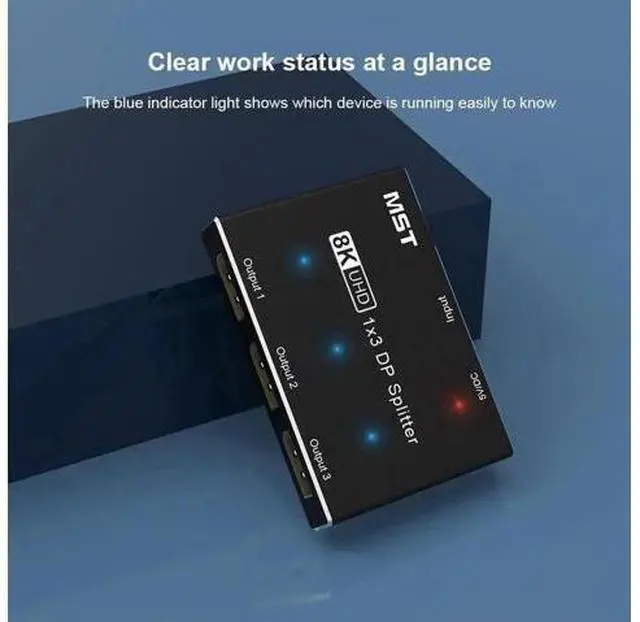 Alt view image 5 of 6 - DP 1.4 1 In 3 Out MST Splitter Hub, Triple DisplayPort Video Distributor Support MST Extended & SST Mirror Mode, 8K@30Hz Single Screen, 4K@144Hz High Refresh Ultra HD Adapter