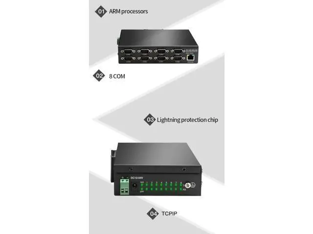 Alt view image 3 of 7 - 8 Ports RS232 RS485 RS422 to Ethernet TCP/IP Serial Device Server Modbus Gateway Converter