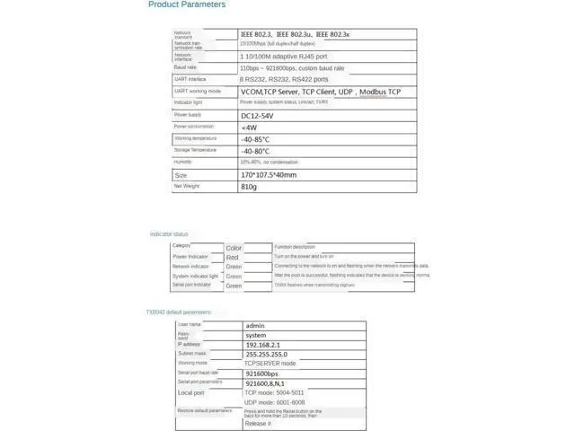 Alt view image 5 of 7 - 8 Ports RS232 RS485 RS422 to Ethernet TCP/IP Serial Device Server Modbus Gateway Converter