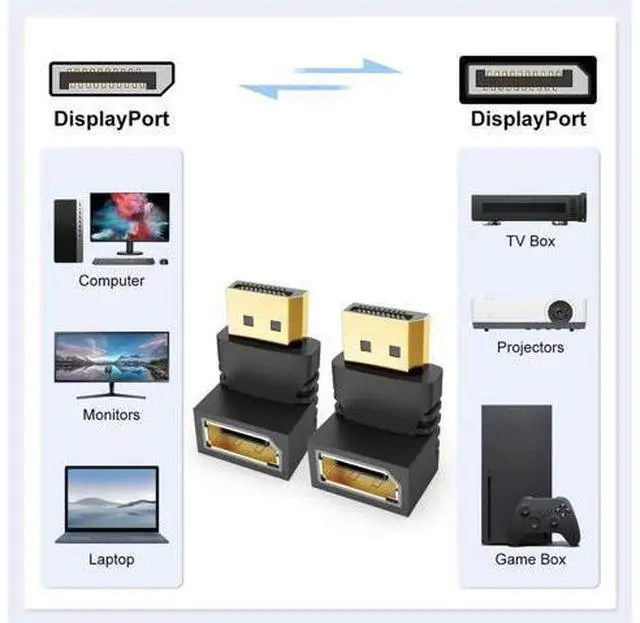 Alt view image 6 of 6 - 20 Pack 90° & 270° Right Angle DisplayPort Male to Female Adapter, Gold-Plated DP Extender Supports 4K UHD for Monitor Laptop Graphics Card PC