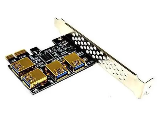 Alt view image 2 of 4 - PCIe 1X to 4 PCIe 16X Mining Riser Adapter, USB3.0 GPU Extension Card with 4 SATA Power Cables for BTC Crypto Mining Rig