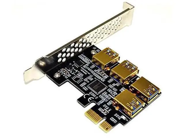 Alt view image 3 of 4 - PCIe 1X to 4 PCIe 16X Mining Riser Adapter, USB3.0 GPU Extension Card with 4 SATA Power Cables for BTC Crypto Mining Rig