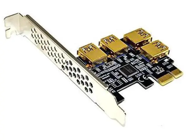 Alt view image 4 of 4 - PCIe 1X to 4 PCIe 16X Mining Riser Adapter, USB3.0 GPU Extension Card with 4 SATA Power Cables for BTC Crypto Mining Rig