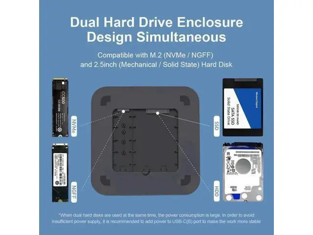 Alt view image 2 of 7 - Hagibis MC25 Pro DP USB-C Docking Station with Dual Hard Drive Enclosure, 4K 60Hz DP1.4 Type-C Hub for Mac Mini M2, Mac Studio M1 Max/M1 Ultra, Supports M.2 NVMe NGFF & 2.5" SATA HDD/SSD, 10Gbps USB3.