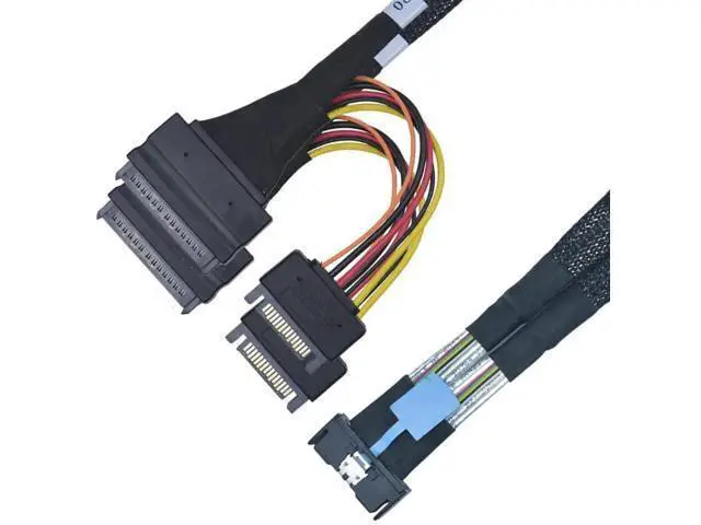 Alt view image 6 of 6 - PCIe 5.0 MCIO x8 to Dual SFF-8639 U.2 NVMe SSD Cable 40cm(1.3ft), 74Pin MCIO Breakout Cable with 15Pin Power Supply for Server U.2 Storage Backplane