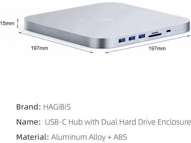 Alt view image 7 of 7 - Hagibis MC25 Pro DP USB-C Docking Station with Dual Hard Drive Enclosure, 4K 60Hz DP1.4 Type-C Hub for Mac Mini M2, Mac Studio M1 Max/M1 Ultra, Supports M.2 NVMe NGFF & 2.5" SATA HDD/SSD, 10Gbps USB3.