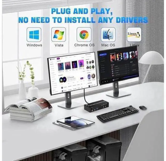 Alt view image 4 of 7 - 2 Port Dual Monitor HDMI USB3.0 KVM Switch 8K@60Hz, With Audio & Mic, 3 USB3.0 Ports for 2 PCs