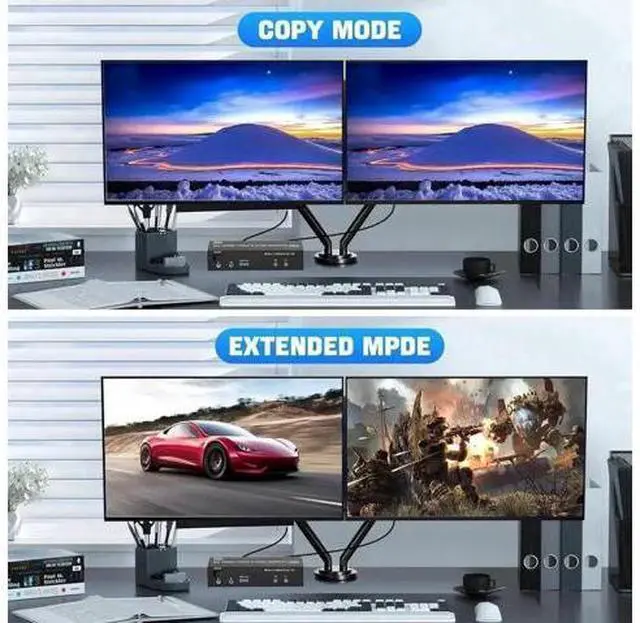 Alt view image 6 of 7 - 2 Port Dual Monitor HDMI USB3.0 KVM Switch 8K@60Hz, With Audio & Mic, 3 USB3.0 Ports for 2 PCs