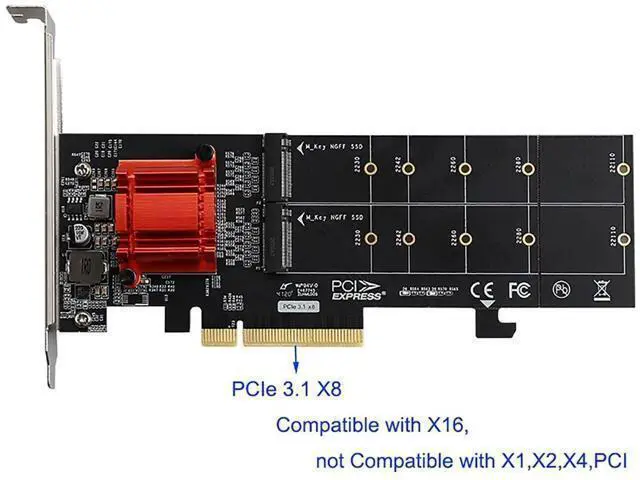 Alt view image 3 of 6 - M.2 NVMe PCIe 3.1 Gen3 Expansion Adapter Card with Low Profile Bracket, M-Key NGFF NVMe SSD Converter Supports 2230/2242/2260/2280/22110 Drives, Fits PCIe X8/X16 Slots