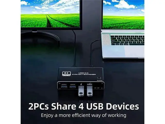 Alt view image 6 of 7 - 2x1 HDMI 2.1 8K KVM Switch with 4 USB 3.0 Ports, 2 PCs Share Single Monitor, Support 8K@60Hz, 4K@120Hz, YUV 4:4:4, HDCP 2.3, HDR10 & Hotkey Switching