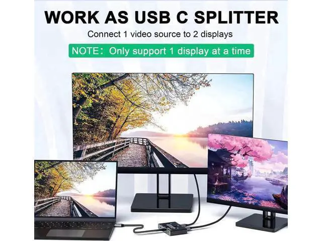Alt view image 2 of 7 - Bi-Directional USB-C KVM Switch Black, 2 Computers Sharing, 8K@60Hz / 4K@120Hz, 10Gbps Data, 100W PD Charge, Thunderbolt Compatible