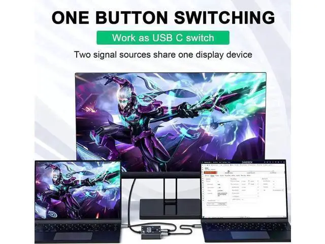 Alt view image 3 of 7 - Bi-Directional USB-C KVM Switch Black, 2 Computers Sharing, 8K@60Hz / 4K@120Hz, 10Gbps Data, 100W PD Charge, Thunderbolt Compatible