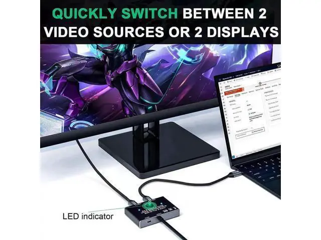 Alt view image 7 of 7 - Bi-Directional USB-C KVM Switch Black, 2 Computers Sharing, 8K@60Hz / 4K@120Hz, 10Gbps Data, 100W PD Charge, Thunderbolt Compatible