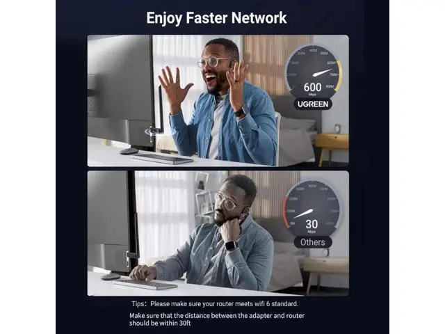 Alt view image 6 of 7 - UGREEN AX900 USB WiFi 6 Adapter for Desktop PC, Dual Band 2.4G+5G Wireless Dongle with 6dBi High Gain Antenna, Built-in Driver for Windows 11/10
