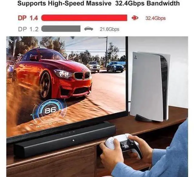 Alt view image 2 of 7 - 100FT In-Wall Optical Fiber DisplayPort 1.4 Cable, HBR3 32.4Gbps Slim Flexible DP to DP Cord Supports 8K@60Hz, 4K@144Hz for Monitor, PC, Projector