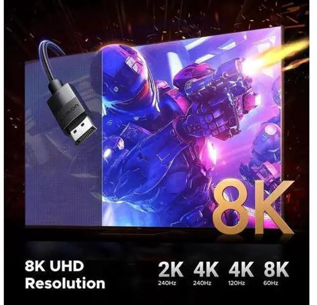 Alt view image 4 of 7 - UGREEN VESA Certified DP 1.4 Cable 16FT, 32.4Gbps 8K DisplayPort Cord Supports 8K@60Hz, 4K@240Hz, HDR, FreeSync & G-Sync, Compatible with Gaming Monitor, Graphics Card, PC, HDTV