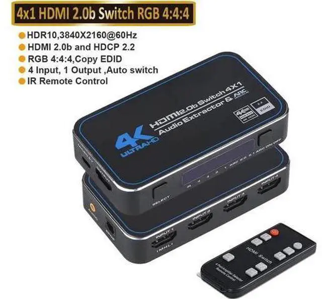 Main image of OZQ4 4 in 1 Out HDMI 2.0 Switch with Audio Extractor 4K@60Hz 18Gbps Optical & 3.5mm Stereo Audio Output HD Video Switcher for PS5 PS4 Xbox HDTV Monitor Projector