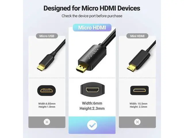 Alt view image 7 of 7 - 0.6FT UGREEN Micro HDMI Male to HDMI Female Adapter Cable, HDMI 2.0 18Gbps 4K@60Hz HDR 3D Dolby Cord for Raspberry Pi GoPro Retroid Pocket