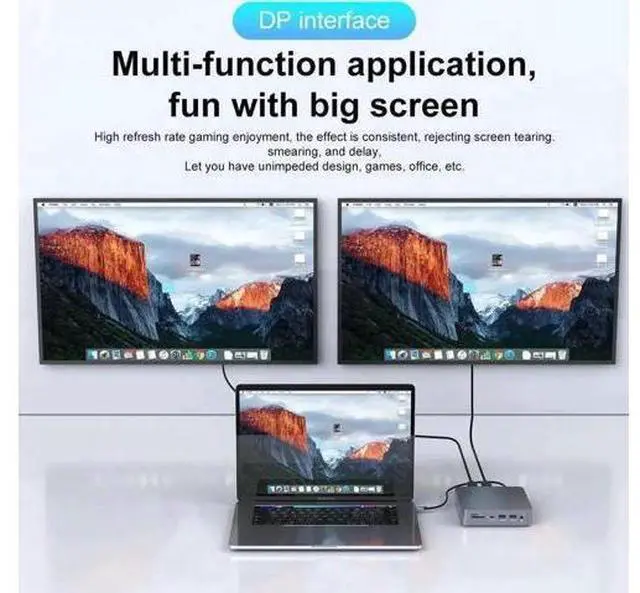 Alt view image 2 of 7 - 17-in-1 USB C Triple Display Docking Station Multiport Hub Adapter, Dual DP 4K + Single HDMI 4K + VGA 1080P, Gigabit Ethernet, USB3.0 & USB2.0 Ports, 100W PD Pass-Through Charging, SD TF Card Reader,