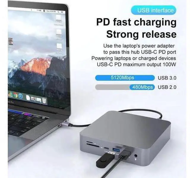 Alt view image 4 of 7 - 17-in-1 USB C Triple Display Docking Station Multiport Hub Adapter, Dual DP 4K + Single HDMI 4K + VGA 1080P, Gigabit Ethernet, USB3.0 & USB2.0 Ports, 100W PD Pass-Through Charging, SD TF Card Reader,