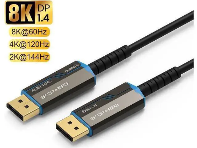 Main image of 8K Fiber DisplayPort Cable 10Feet,Fiber Optic Displayport 1.4 Cable Supports 8K@60Hz, 4K@144Hz, High Speed 32.4Gbps,Slim and in-Wall Safe Fiber DP to DP Cable 10 ft.