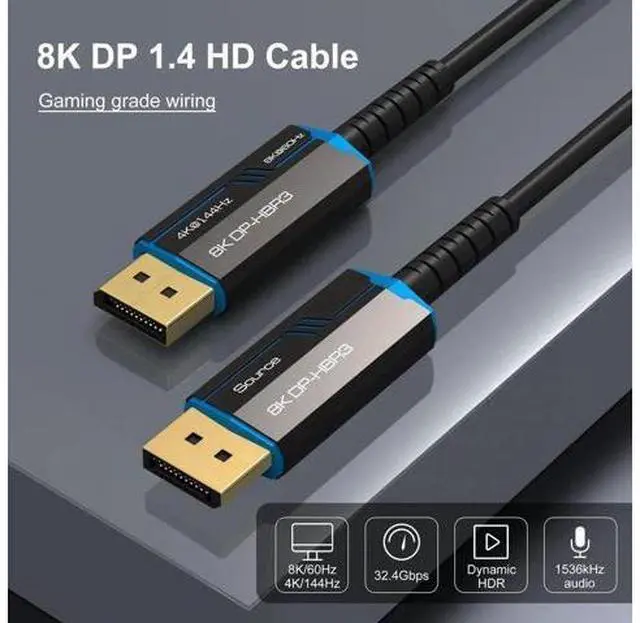 Alt view image 4 of 7 - 8K Fiber DisplayPort Cable 10Feet,Fiber Optic Displayport 1.4 Cable Supports 8K@60Hz, 4K@144Hz, High Speed 32.4Gbps,Slim and in-Wall Safe Fiber DP to DP Cable 10 ft.