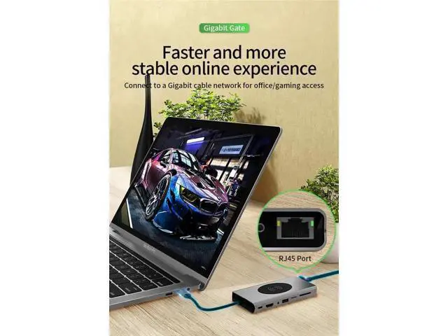 Alt view image 2 of 7 - USB C Docking Station with Dual HDMI, 11-in-1 Multiport Dock VGA/5×USB3.0/Gigabit Ethernet/PD Charging/SD TF Card Reader/Audio Jack/Wireless Charger for HP Dell Laptops