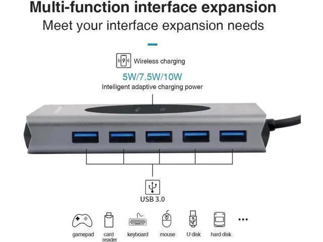 Alt view image 6 of 7 - USB C Docking Station with Dual HDMI, 11-in-1 Multiport Dock VGA/5×USB3.0/Gigabit Ethernet/PD Charging/SD TF Card Reader/Audio Jack/Wireless Charger for HP Dell Laptops