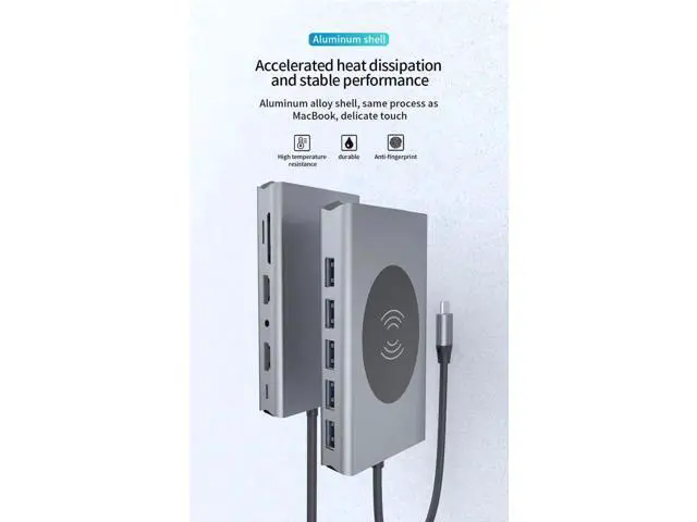 Alt view image 5 of 7 - USB C Docking Station with Dual HDMI, 11-in-1 Multiport Dock VGA/5×USB3.0/Gigabit Ethernet/PD Charging/SD TF Card Reader/Audio Jack/Wireless Charger for HP Dell Laptops