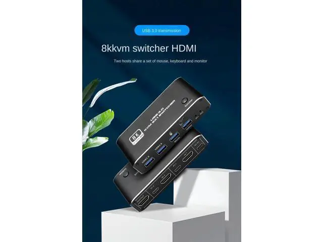 Alt view image 5 of 7 - 2x1 HDMI2.1 8K KVM Switch, 4 USB3.0 Ports, 2 PCs Share 1 Monitor, Support 8K@60Hz,4K@120Hz,YUV4:4:4,HDCP2.3,HDR10,Keyboard Hotkey, Dark Metal Housing