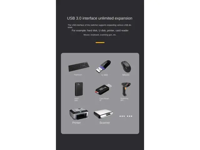 Alt view image 4 of 7 - 2x1 HDMI2.1 8K KVM Switch, 4 USB3.0 Ports, 2 PCs Share 1 Monitor, Support 8K@60Hz,4K@120Hz,YUV4:4:4,HDCP2.3,HDR10,Keyboard Hotkey, Dark Metal Housing
