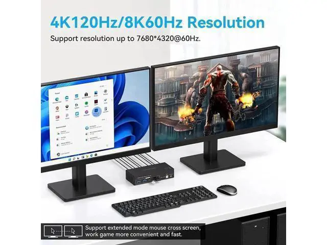 Alt view image 4 of 7 - 2-Port Dual HDMI KVM Switch, 8K@60Hz 4K@120Hz, 4 USB3.0 Ports, Desktop Controller