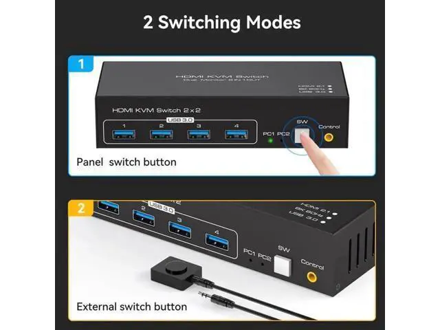 Alt view image 6 of 7 - 2-Port Dual HDMI KVM Switch 2 In 2 Out, 8K@60Hz 4K@120Hz, 4 USB3.0 Ports