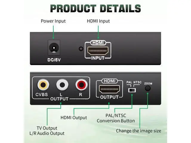 Alt view image 7 of 7 - HDMI to 3RCA CVBS AV Audio Video Converter Adapter, Digital to Analog RCA Converter Supports PAL/NTSC, Compatible PC Laptop Xbox TV Camera Monitor